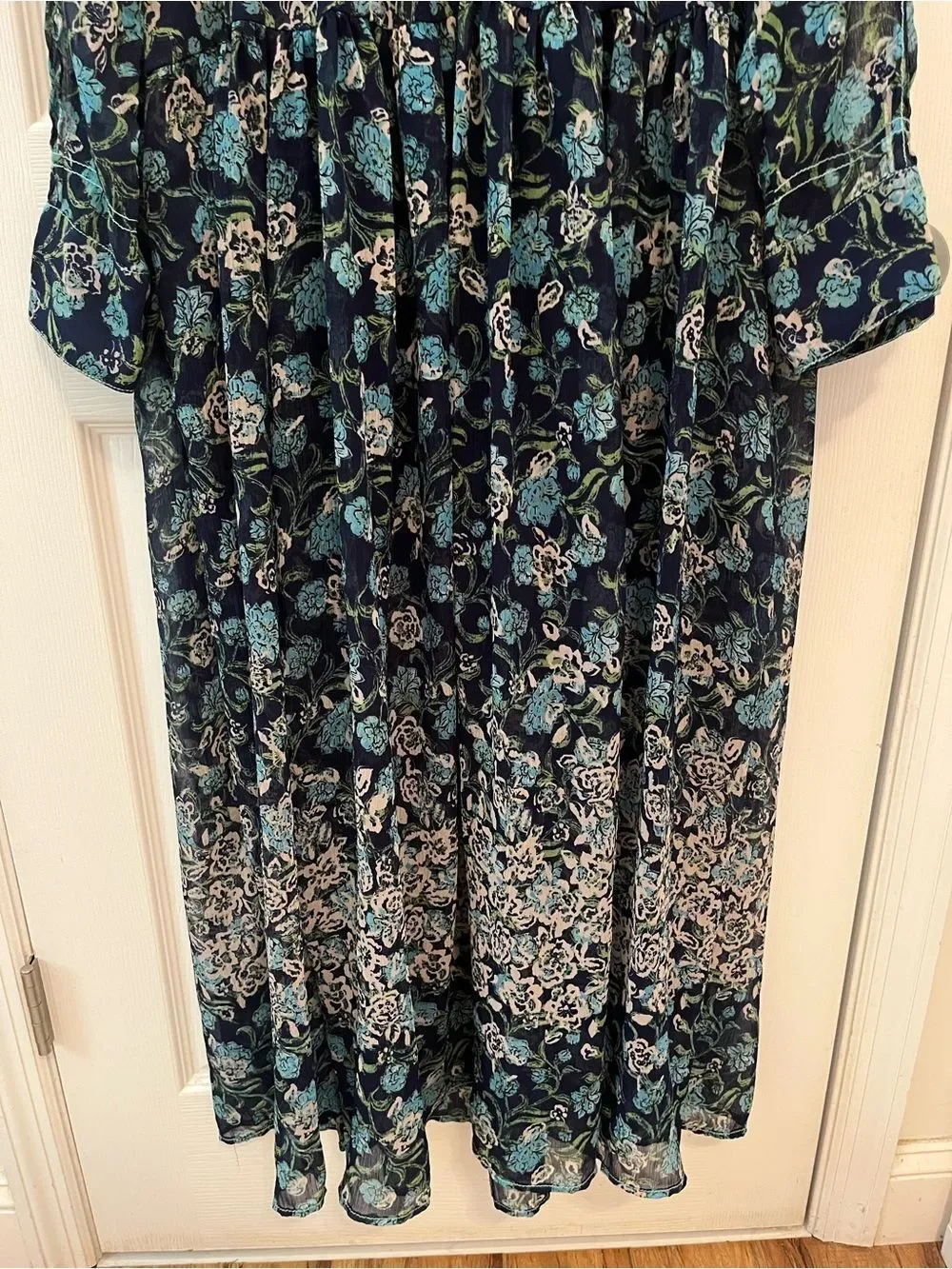 Free People Navy Blue Floral Boho Maxi Dress XS Cottagecore Festival Midi Maxi